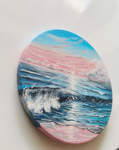 Ocean with pink cloudy sky Acrylic Painting