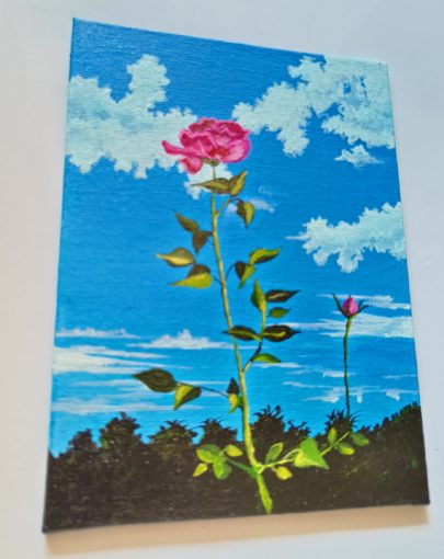 Rose flower with cloudy sky acrylic painting