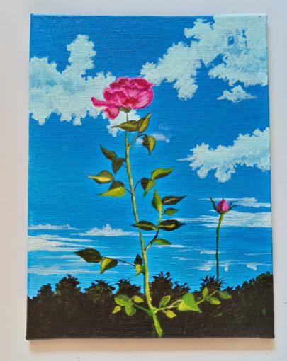 Rose flower with cloudy sky acrylic painting