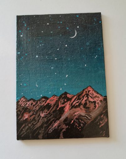 Starry night with a glowy mountains