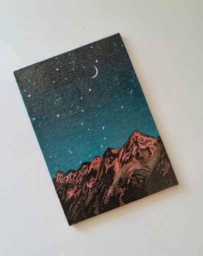 Starry night with a glowy mountains