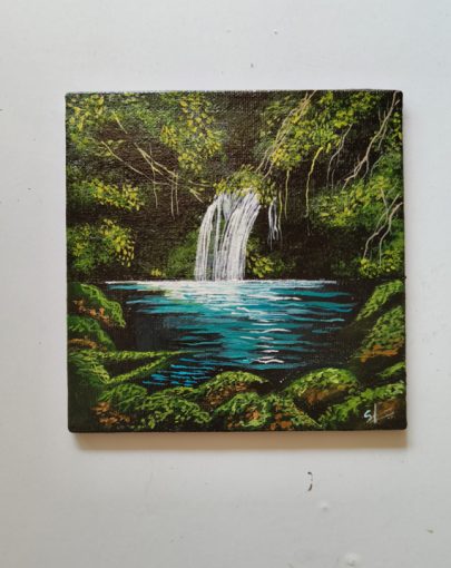 Waterfall Forest Acrylic Painting